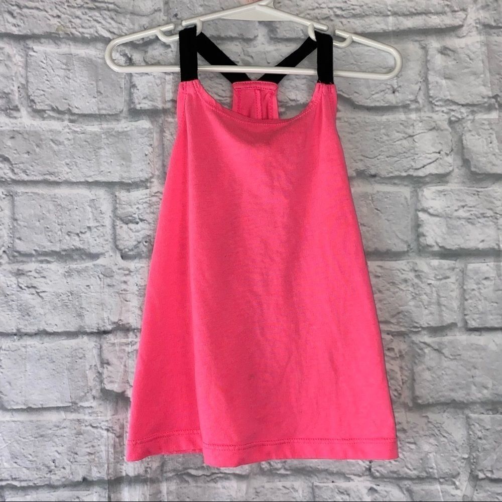Xersion racerback tank top pink with black straps girls size Small 6-6X